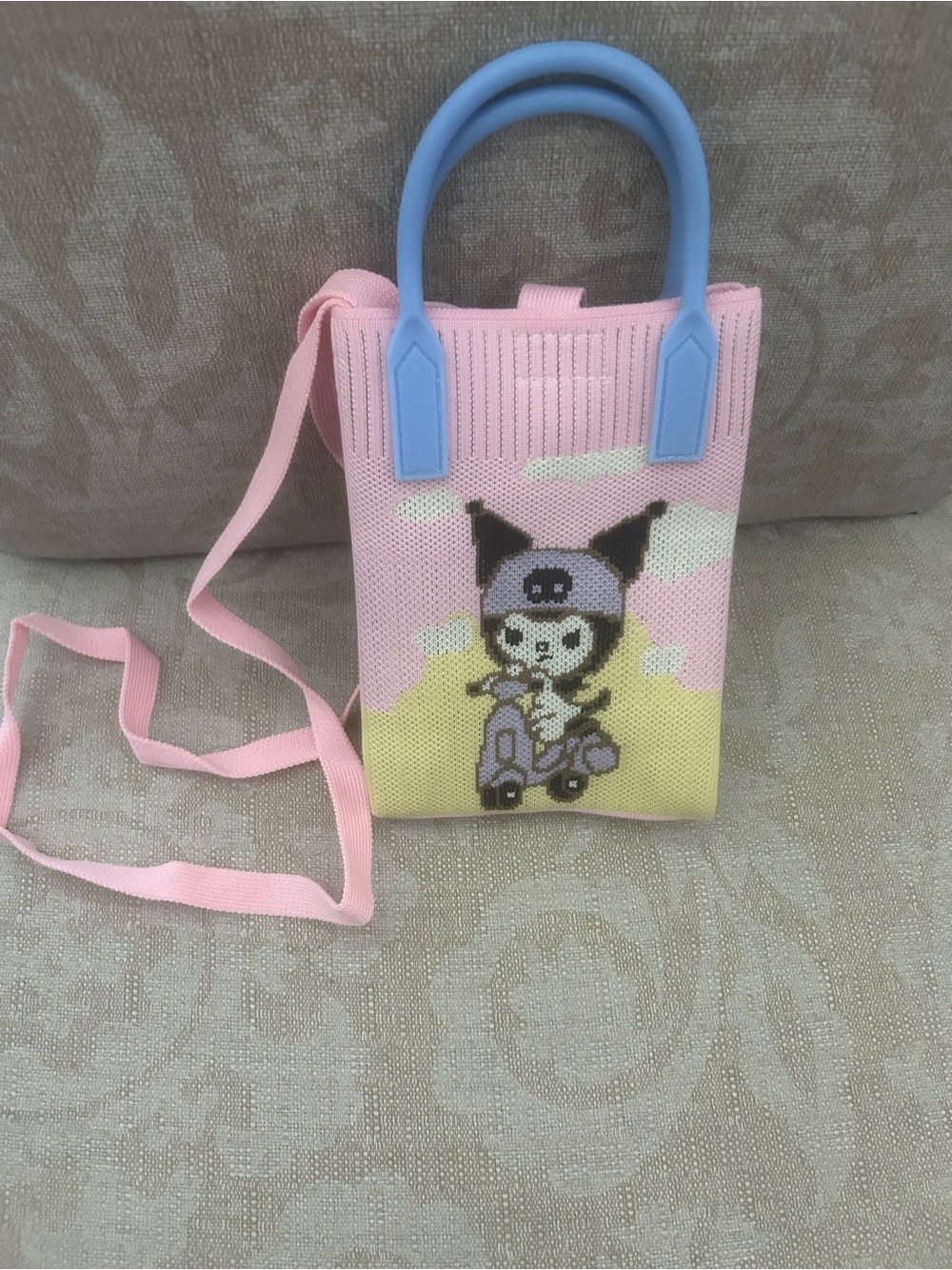 Kids Pink Character Crossbody Bag with Blue Handles